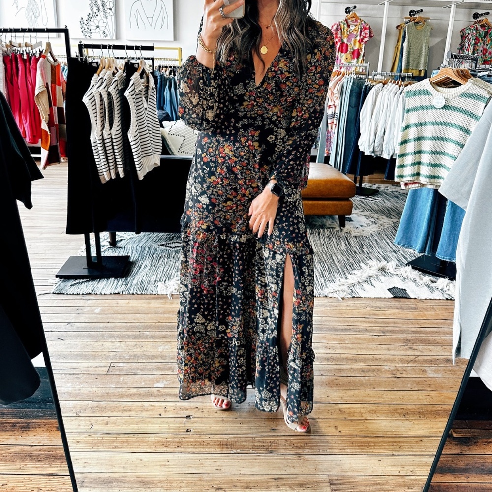 Black print ruffled Maxi